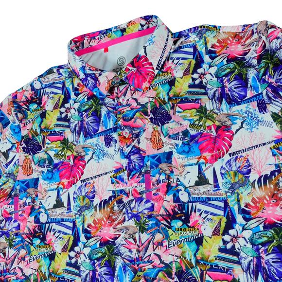 Scales Colorful Hawaiian Style Florida Tropical Print Golf Polo Shirt Mens Large - Picture 1 of 6
